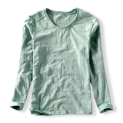 Long Sleeved Crew Neck Textured Straight Shirts