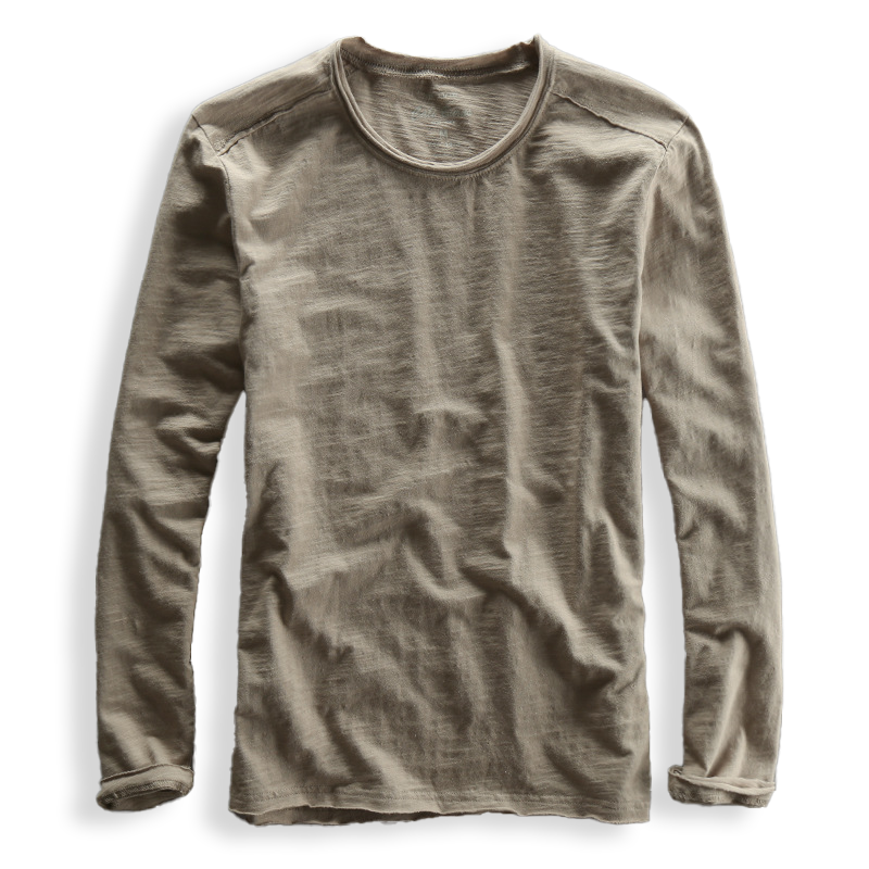 Long Sleeved Crew Neck Textured Straight Shirts