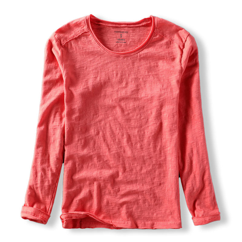 Long Sleeved Crew Neck Textured Straight Shirts