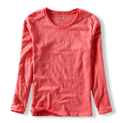 Long Sleeved Crew Neck Textured Straight Shirts