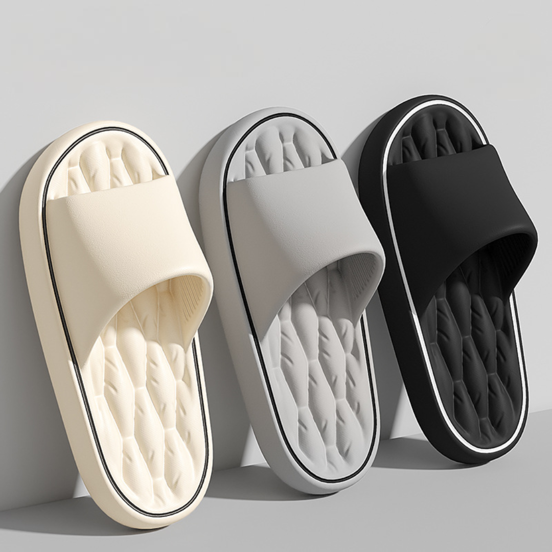 Thick Textured Raised Banded Flat Open Sandals