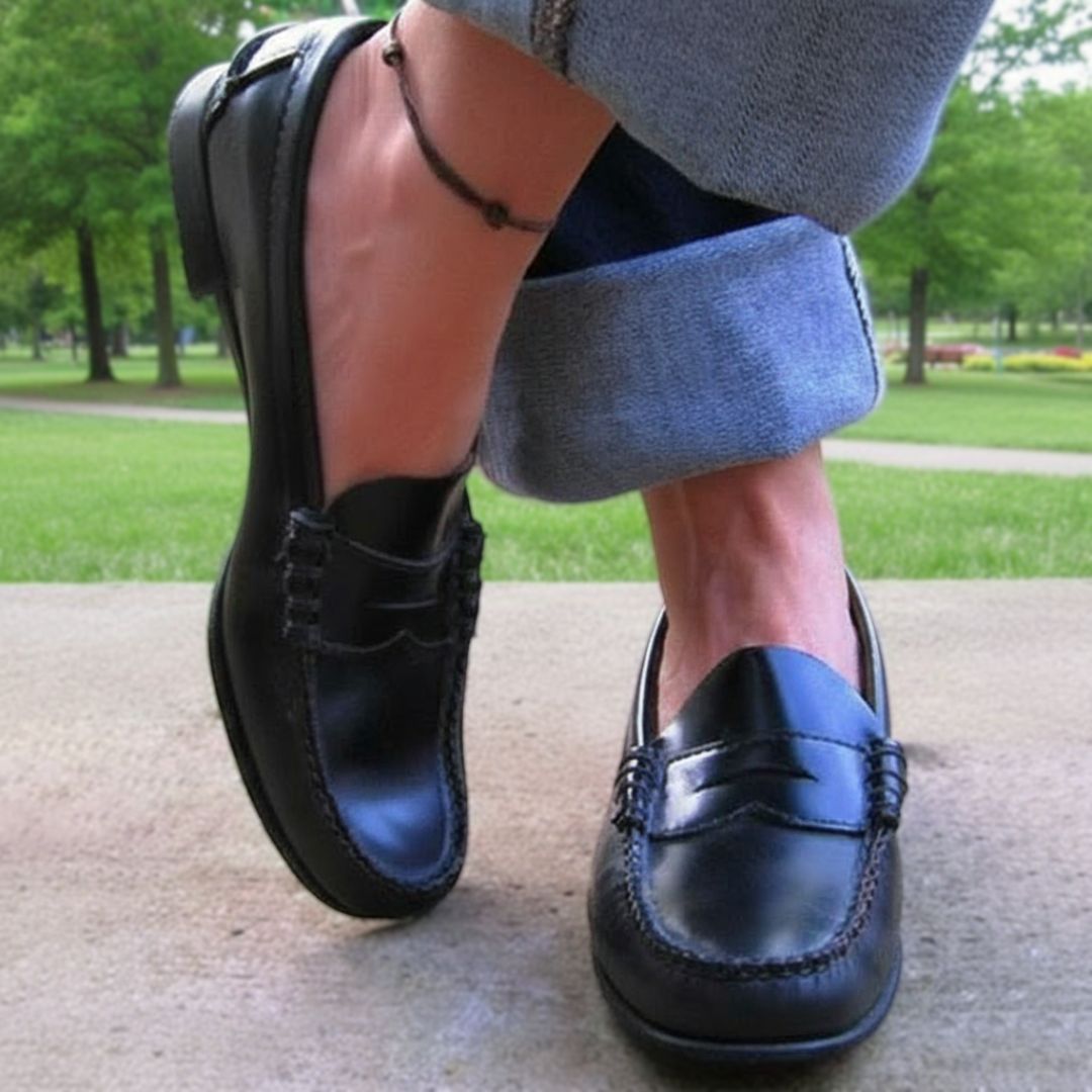 Slip On Textured Stitched Low Heel Loafers