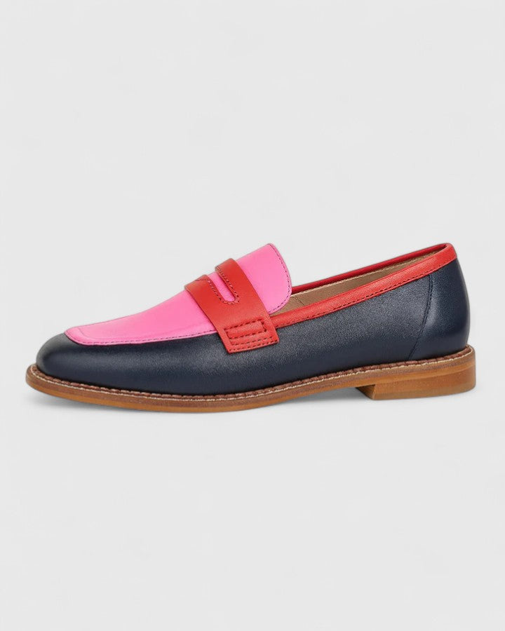 Round Toe Penny Strap Stitched Low Heel Loafers