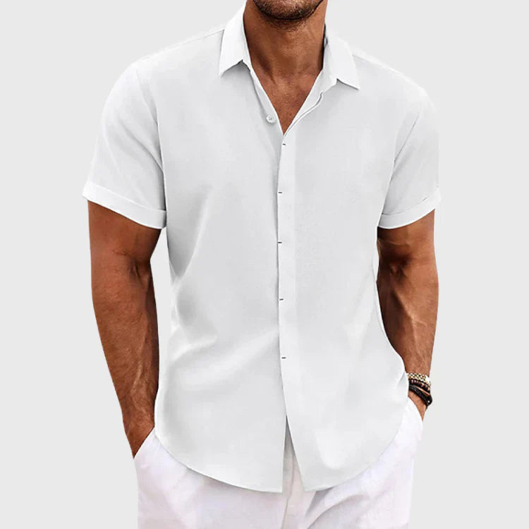 Textured Point Collar Short Sleeve Button Down Shirt