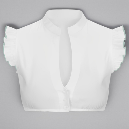 Women's Mandarin Collar Ruffle Cap Sleeve Blouse