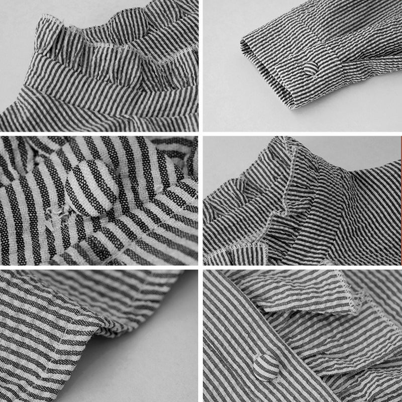 Ruched Placket Seersucker Straight Hem Blouse