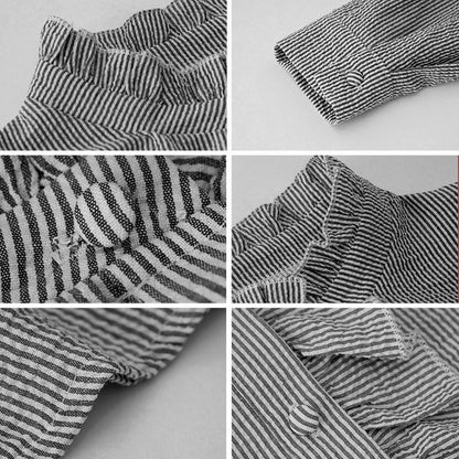 Ruched Placket Seersucker Straight Hem Blouse