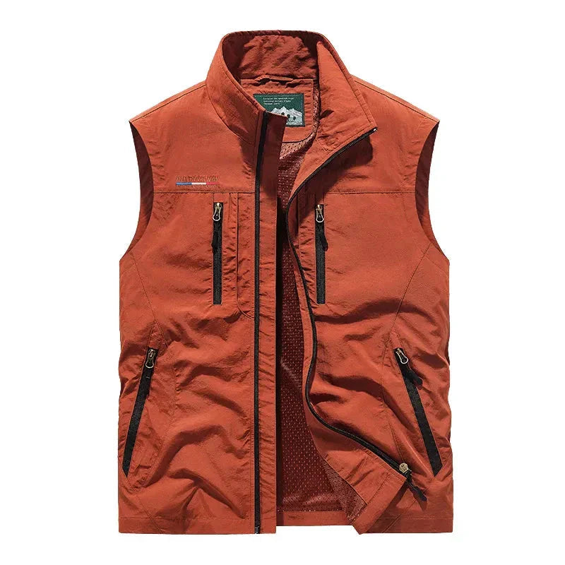Solid Full Zip Multi Pocket Sleeveless Gilet Vest