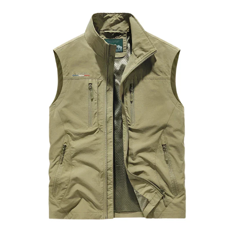 Solid Full Zip Multi Pocket Sleeveless Gilet Vest