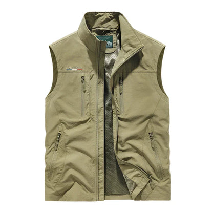 Solid Full Zip Multi Pocket Sleeveless Gilet Vest
