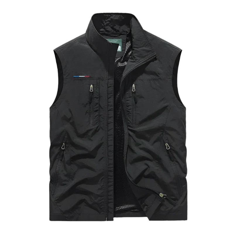 Solid Full Zip Multi Pocket Sleeveless Gilet Vest