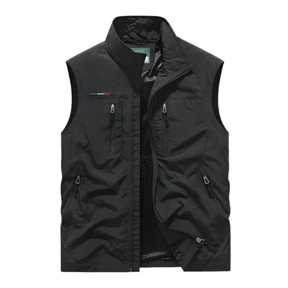 Solid Full Zip Multi Pocket Sleeveless Gilet Vest