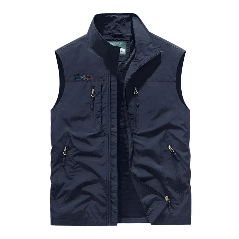 Solid Full Zip Multi Pocket Sleeveless Gilet Vest
