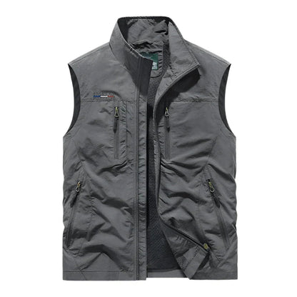 Solid Full Zip Multi Pocket Sleeveless Gilet Vest