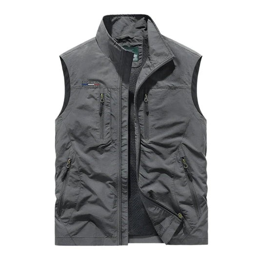 Solid Full Zip Multi Pocket Sleeveless Gilet Vest
