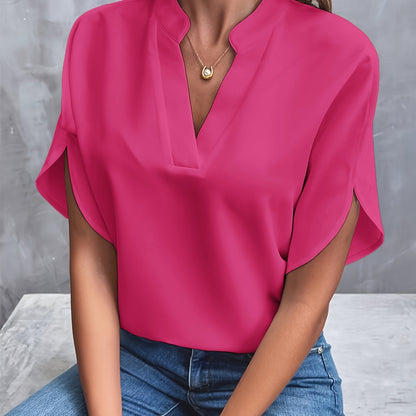 Notch Neck Petal Sleeve Blouse