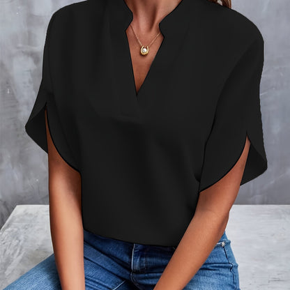 Notch Neck Petal Sleeve Blouse