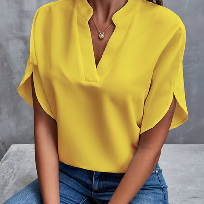 Notch Neck Petal Sleeve Blouse