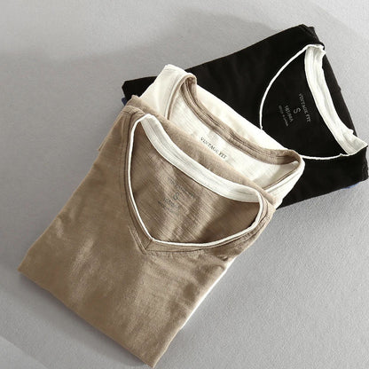 Long Sleeved V Neck Slubbed Standard Sleeve Shirt