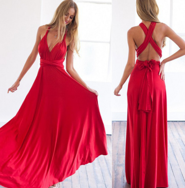 Sleeveless Multi Way Backless Convertible Maxi Dress