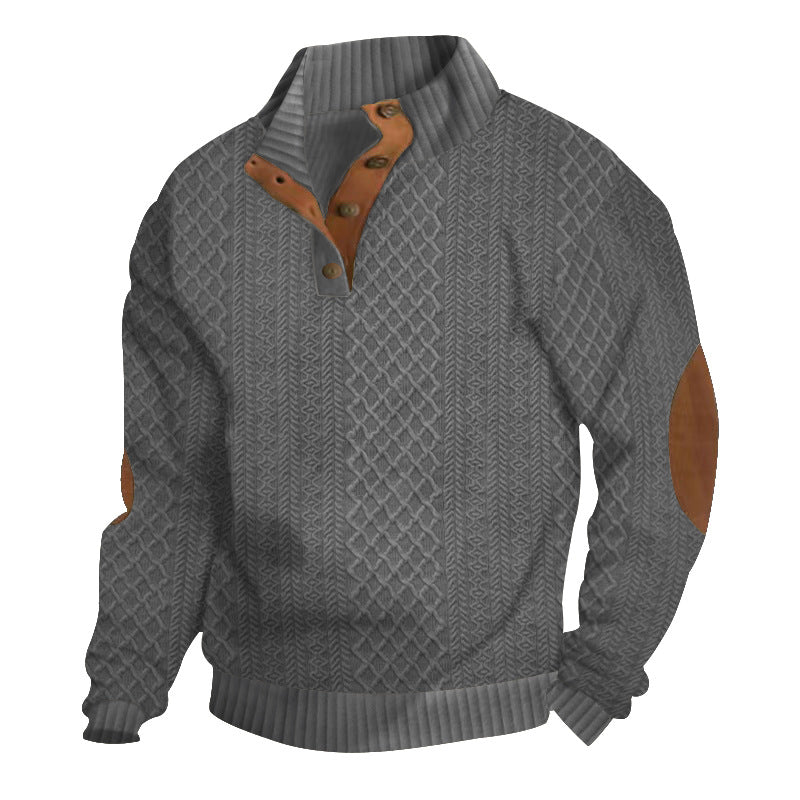 Men's Mock Neck Button Placket Cable Knit Sweater