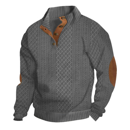 Men's Mock Neck Button Placket Cable Knit Sweater