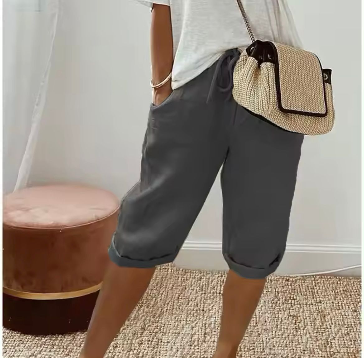 Drawstring Side Pockets Shorts