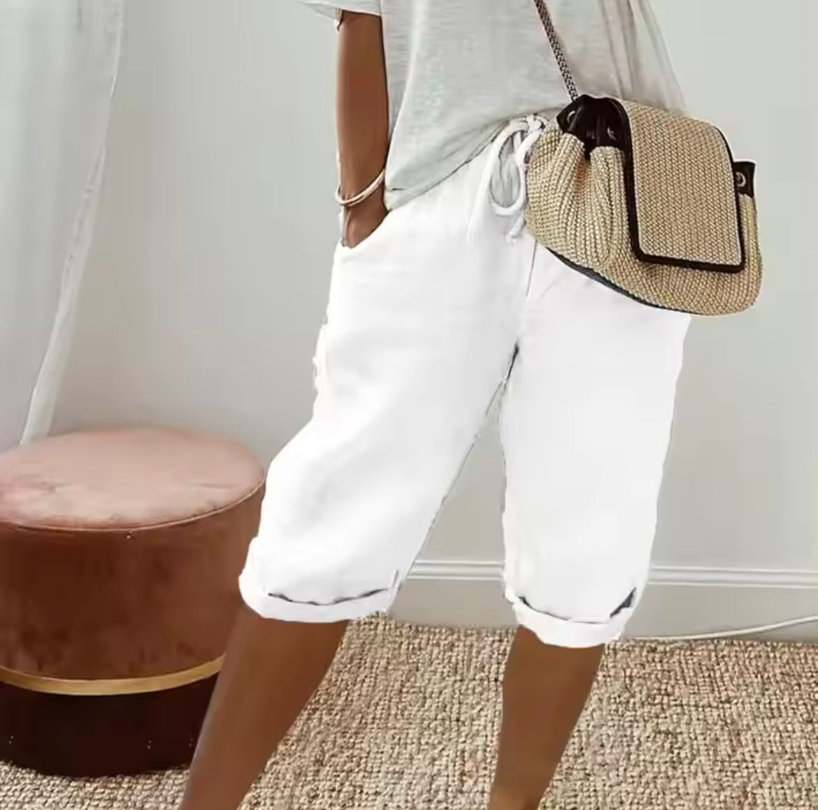 Drawstring Side Pockets Shorts