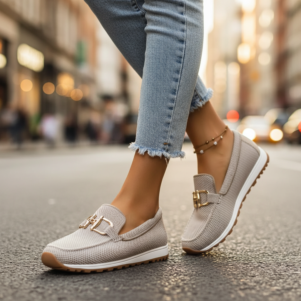 Woven Buckled Seamed Treaded Flat Loafers