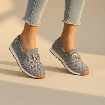 Woven Buckled Seamed Treaded Flat Loafers