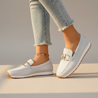 Woven Buckled Seamed Treaded Flat Loafers