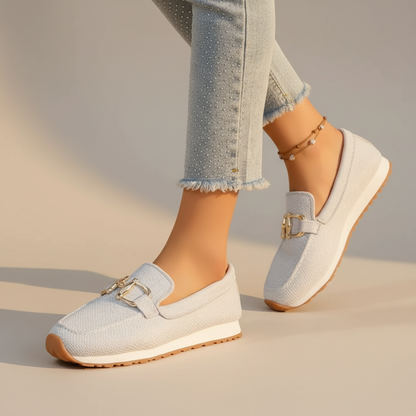 Woven Buckled Seamed Treaded Flat Loafers