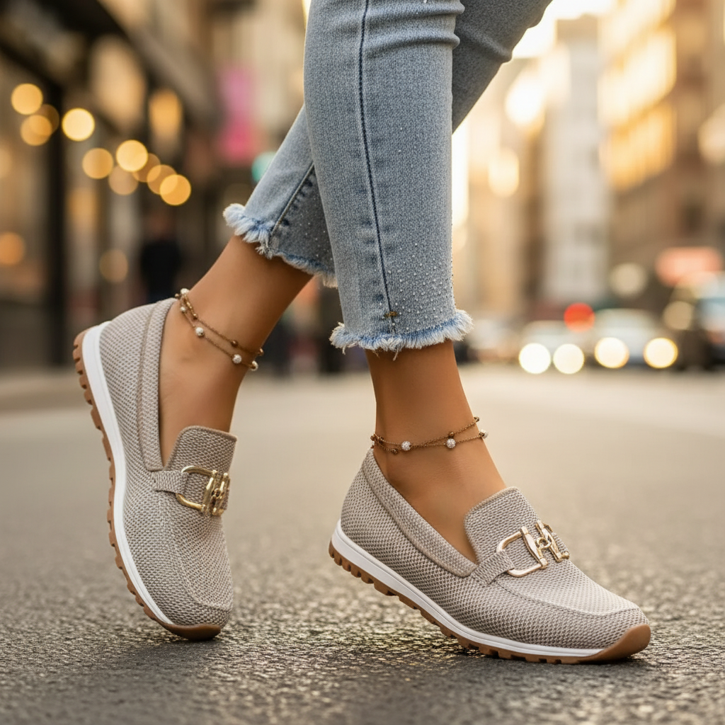 Woven Buckled Seamed Treaded Flat Loafers