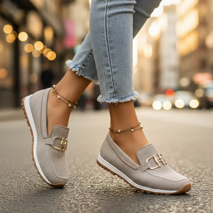 Woven Buckled Seamed Treaded Flat Loafers