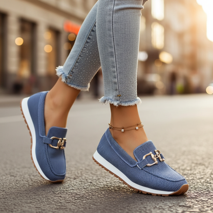 Woven Buckled Seamed Treaded Flat Loafers