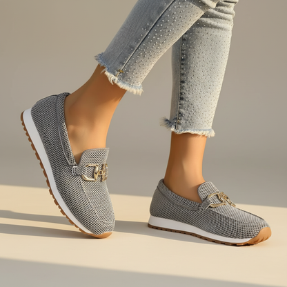 Woven Buckled Seamed Treaded Flat Loafers