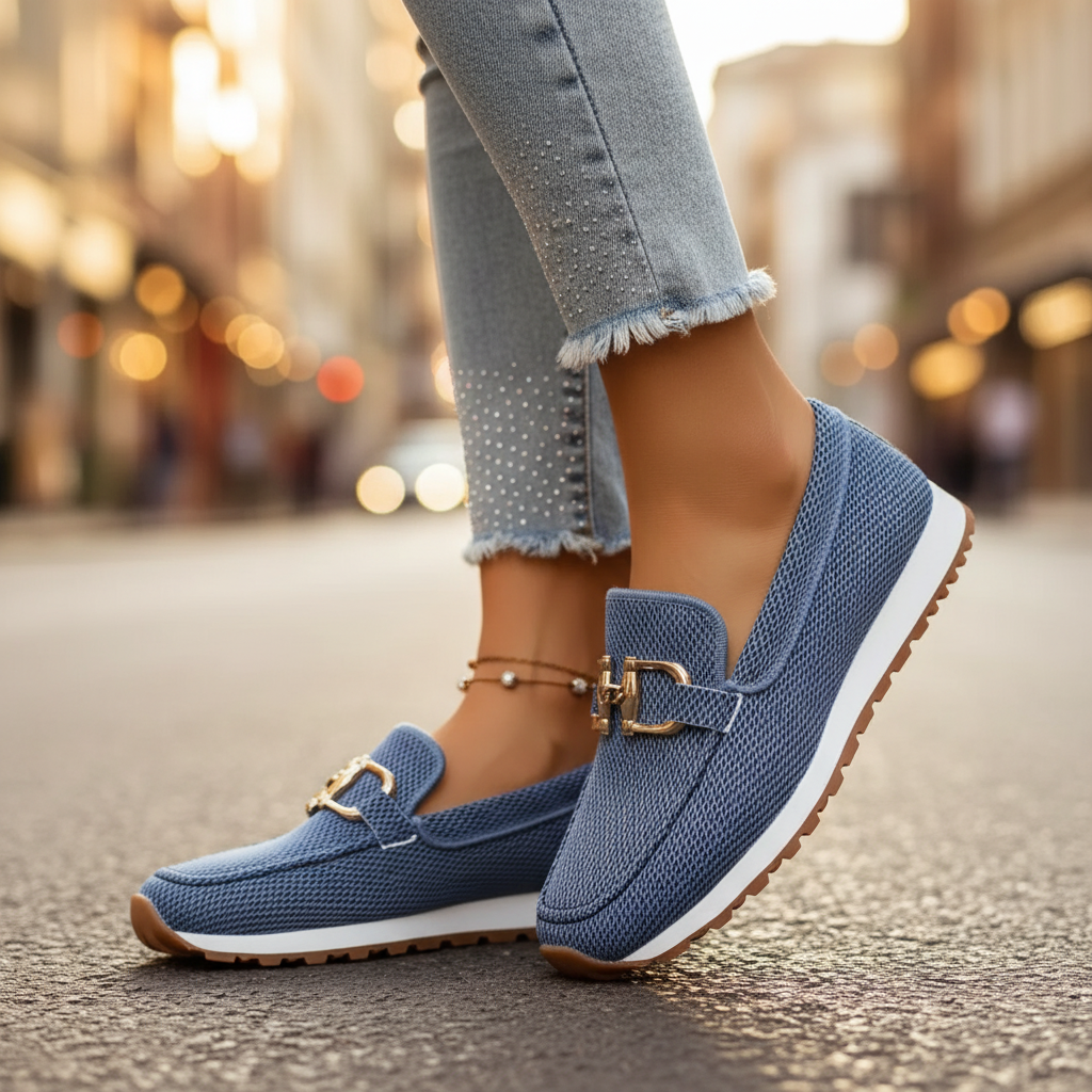 Woven Buckled Seamed Treaded Flat Loafers