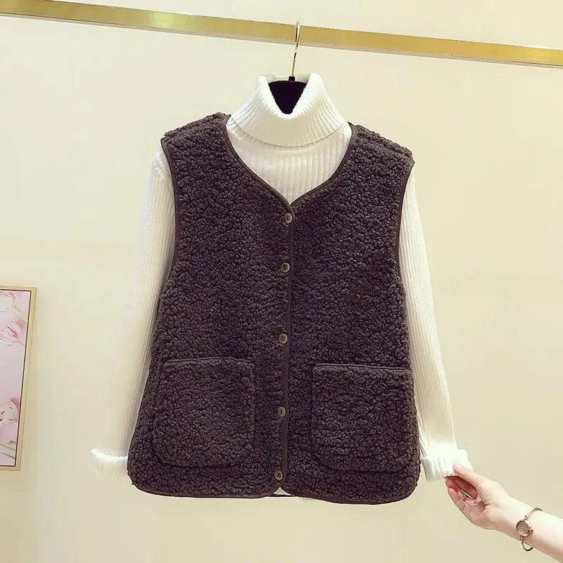 Sleeveless V-Neck Cardigan Vest with Pockets