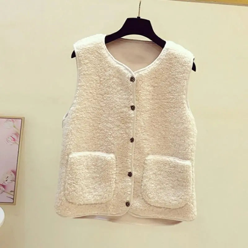 Sleeveless V-Neck Cardigan Vest with Pockets