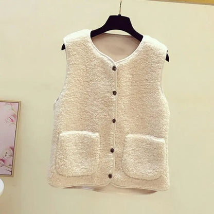Sleeveless V-Neck Cardigan Vest with Pockets