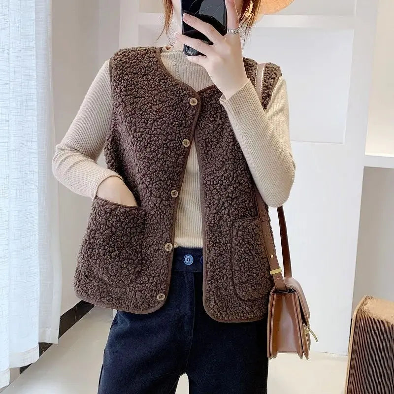 Sleeveless V-Neck Cardigan Vest with Pockets
