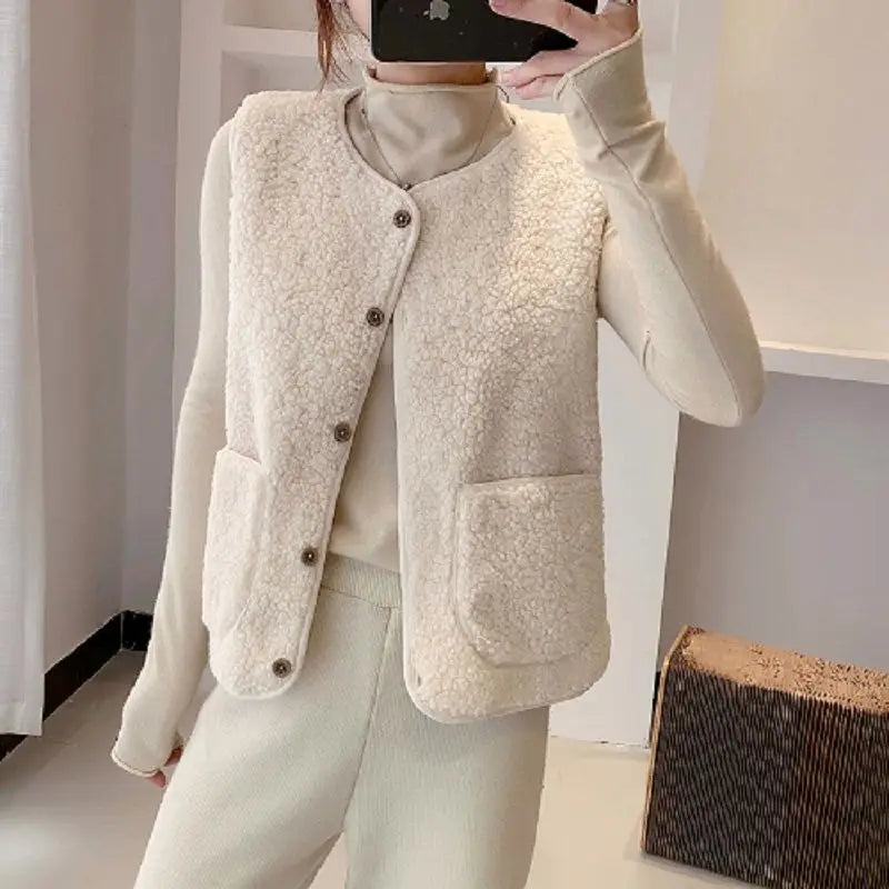 Sleeveless V-Neck Cardigan Vest with Pockets