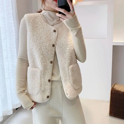 Sleeveless V-Neck Cardigan Vest with Pockets