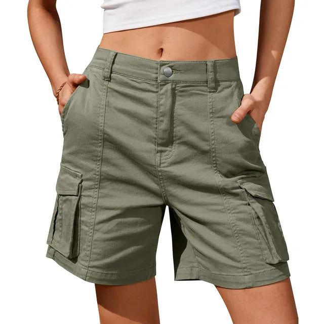 Buttoned Pocketed Looped Flapped Stitched Straight Shorts