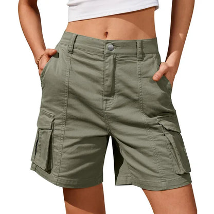 Buttoned Pocketed Looped Flapped Stitched Straight Shorts