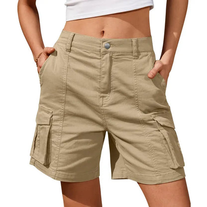 Buttoned Pocketed Looped Flapped Stitched Straight Shorts