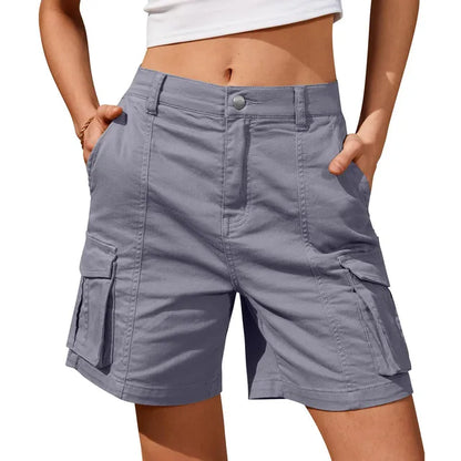 Buttoned Pocketed Looped Flapped Stitched Straight Shorts
