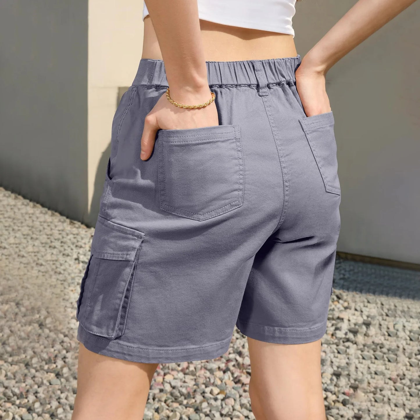 Buttoned Pocketed Looped Flapped Stitched Straight Shorts