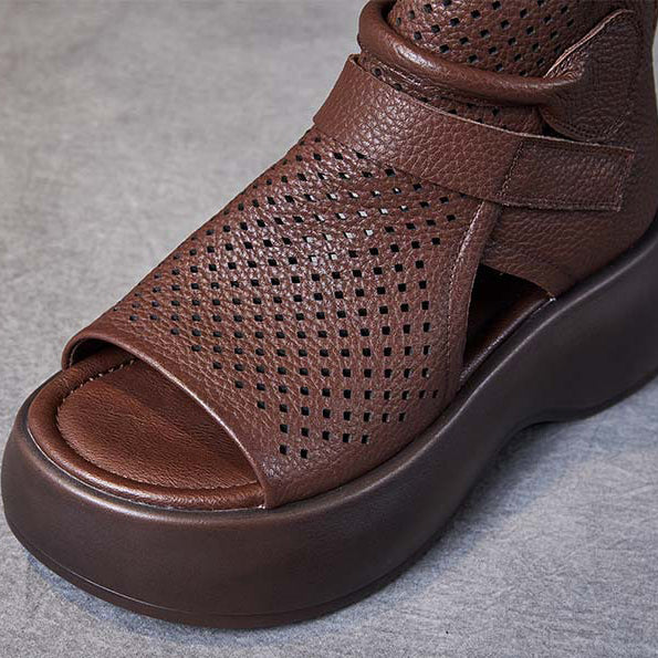 Perforated Open Toe Platform Sandals