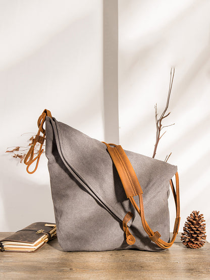 Asymmetrical Slouchy Folded Buttoned Adjustable Stitched Bag